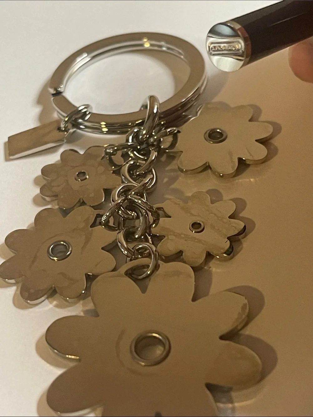 Coach Silver Daisy Charm Keychain and Coach Pen